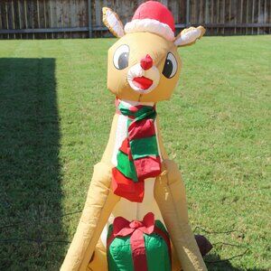Christmas Rudolph Red Nosed Reindeer Present Airblown Inflatable 3.5 Feet Gemmy